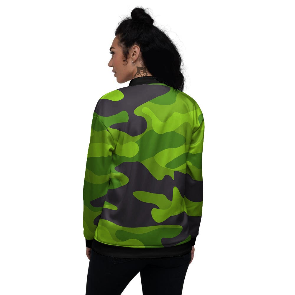 Camouflage Lime Green Print Women's Bomber Jacket-grizzshop