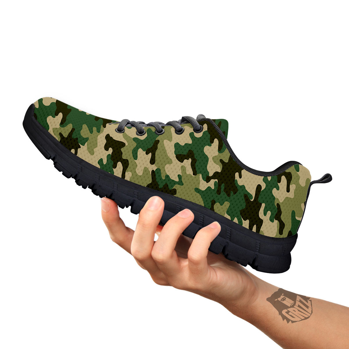 Camouflage Military Green Print Black Sneaker-grizzshop