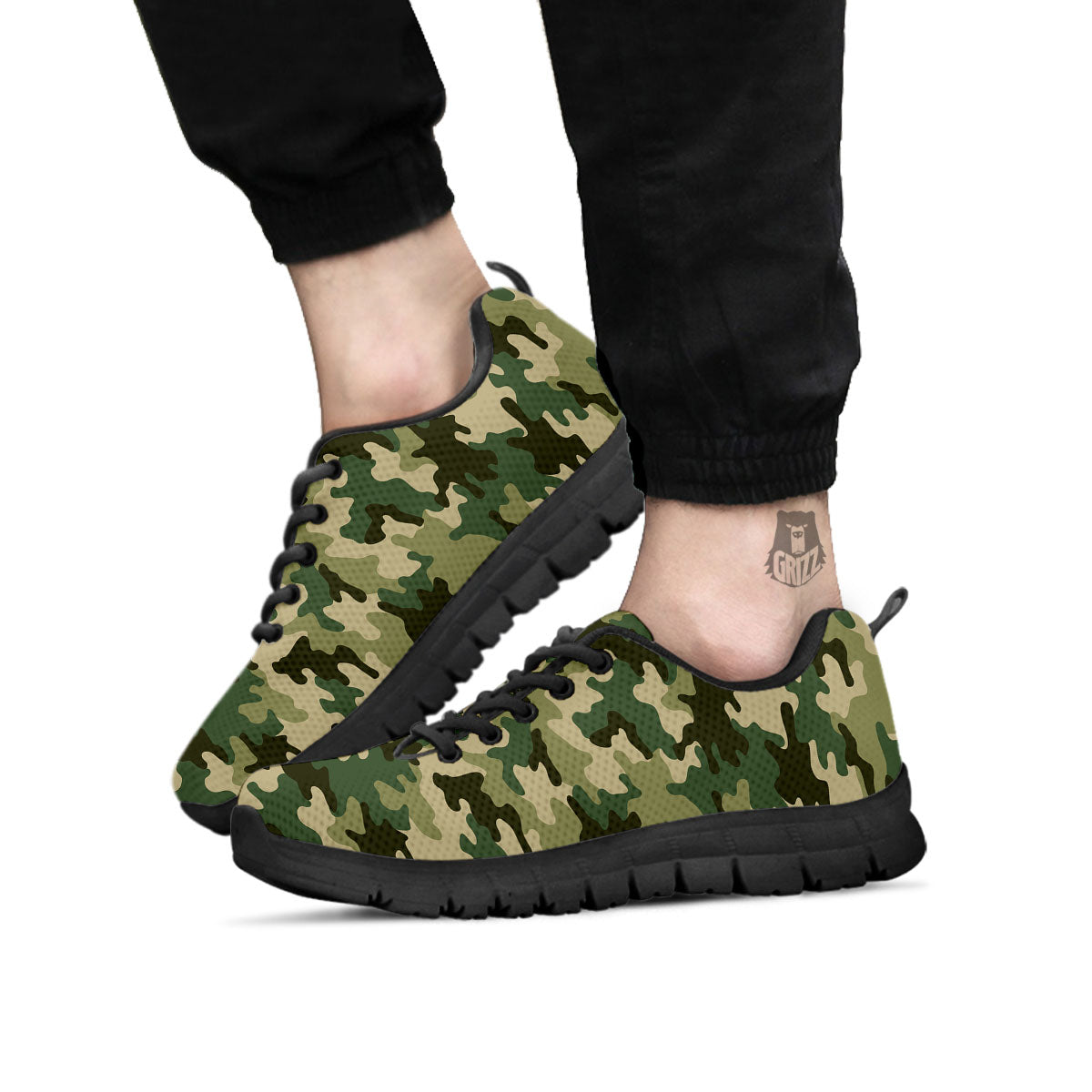 Camouflage Military Green Print Black Sneaker-grizzshop