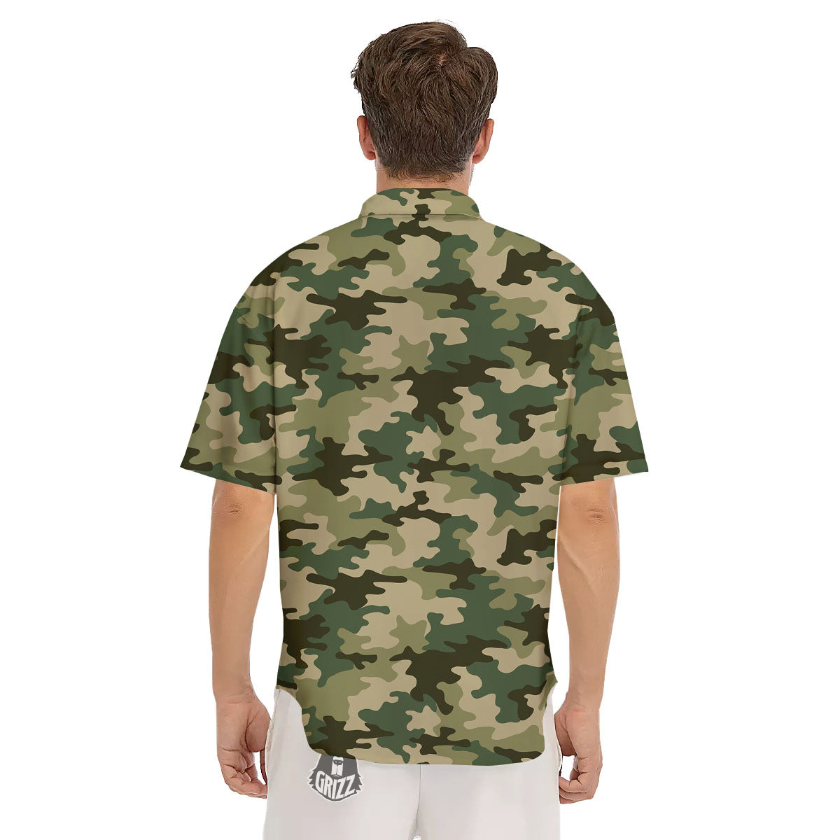 Camouflage Military Green Print Men's Short Sleeve Shirts-grizzshop