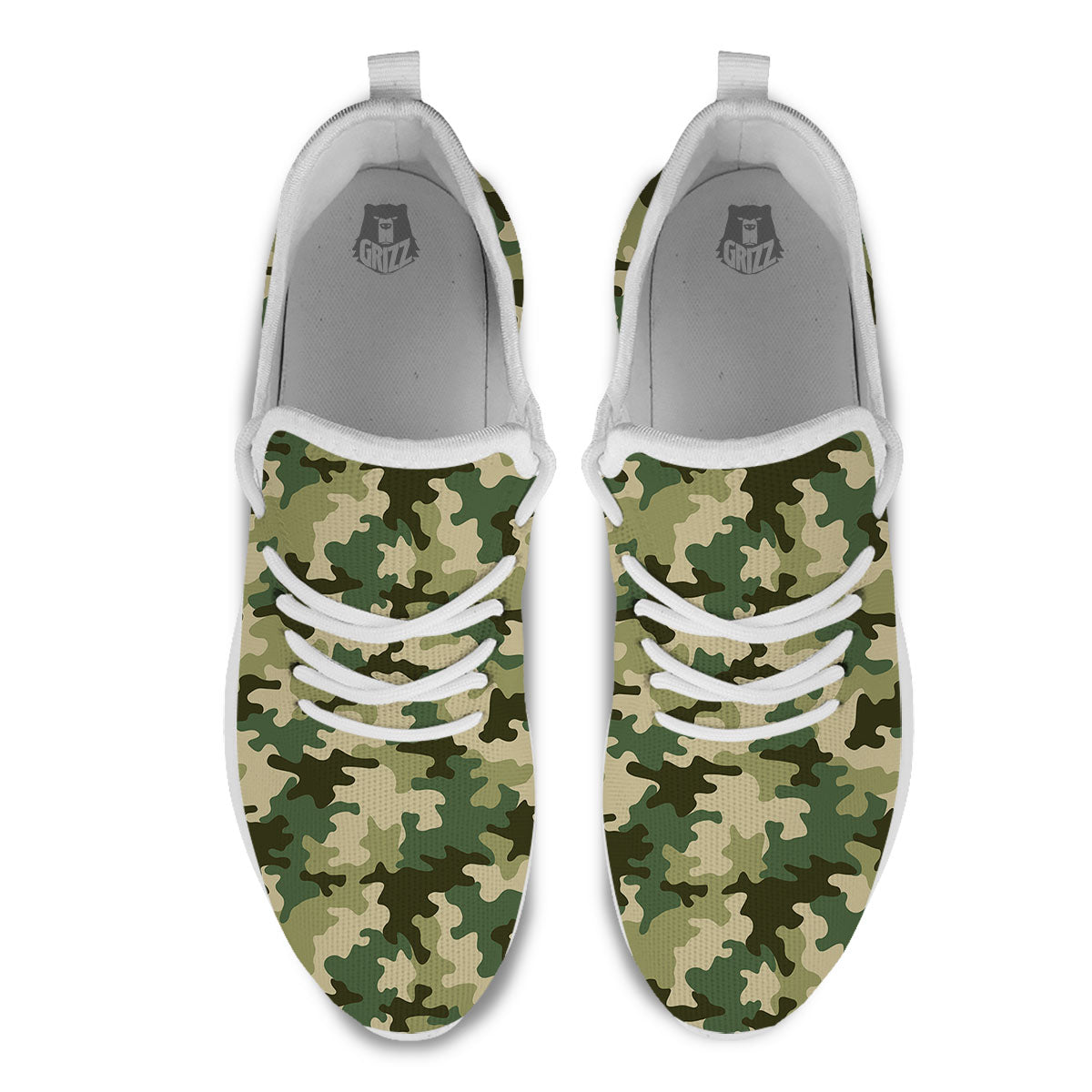 Camouflage Military Green Print White Athletic Shoes-grizzshop