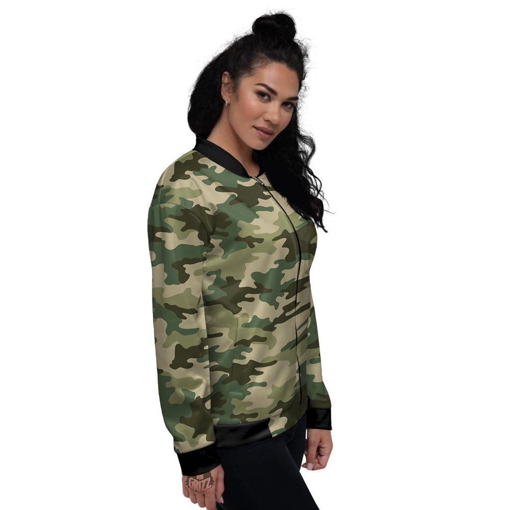 Camouflage Military Green Print Women's Bomber Jacket-grizzshop