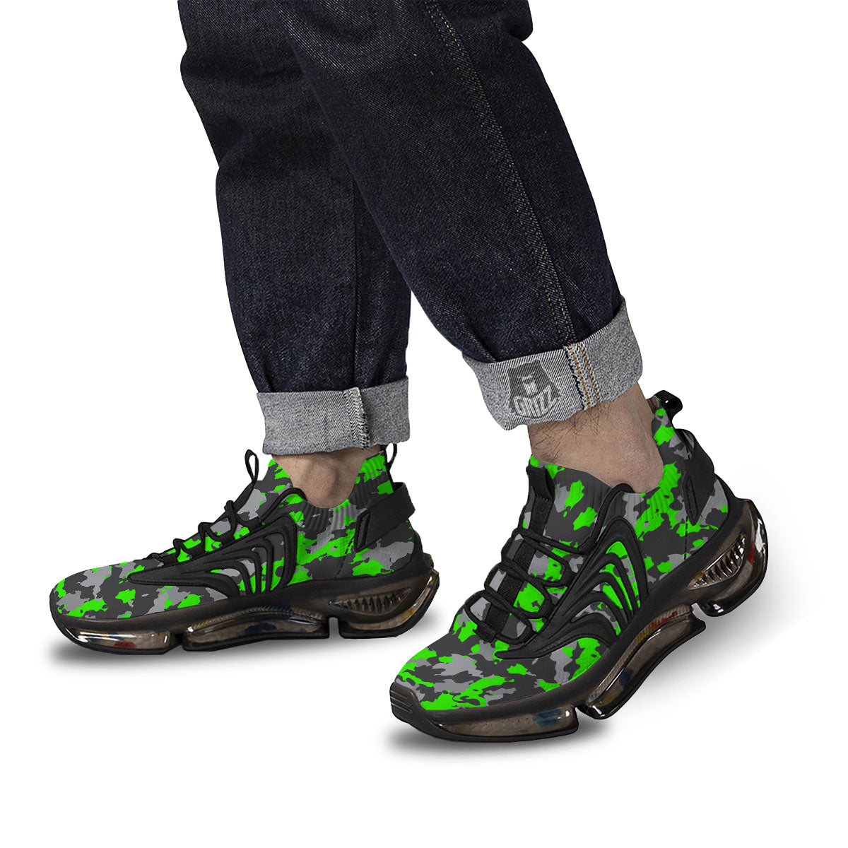 Camouflage Neon Print Black Gym Shoes-grizzshop