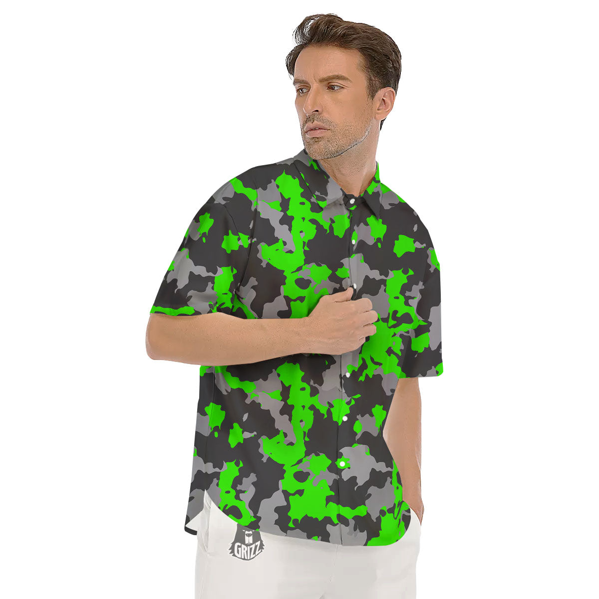 Camouflage Neon Print Men's Short Sleeve Shirts-grizzshop