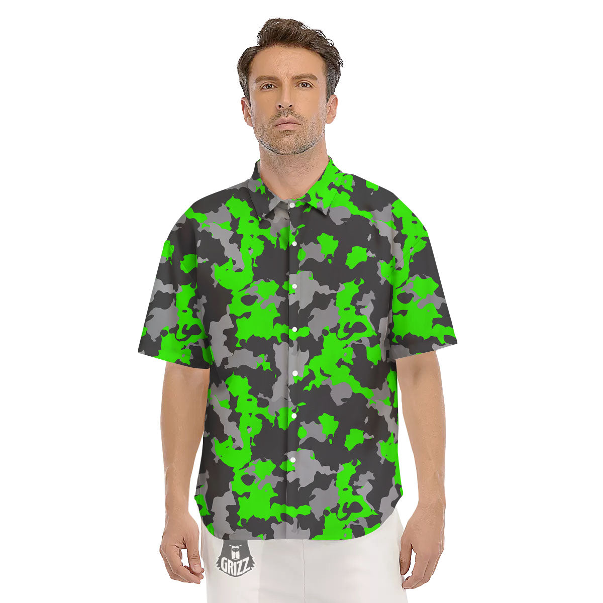 Camouflage Neon Print Men's Short Sleeve Shirts-grizzshop