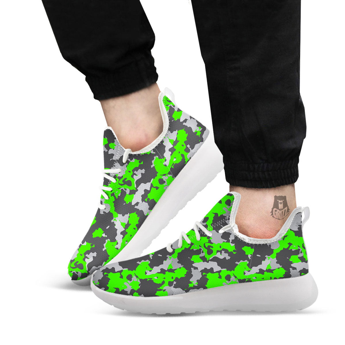 Camouflage Neon Print White Athletic Shoes-grizzshop