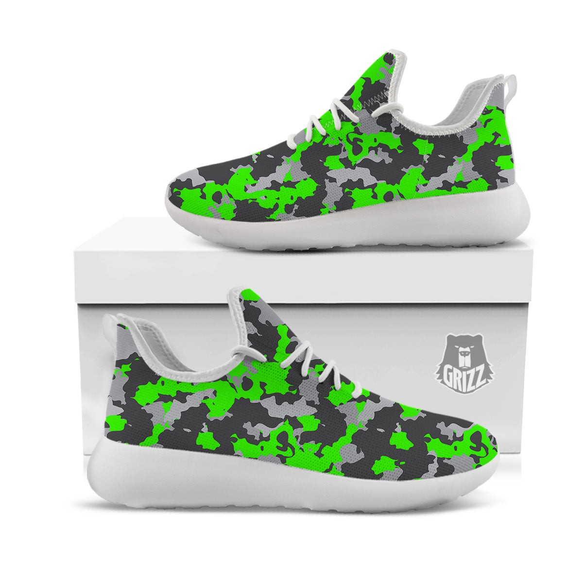 Camouflage Neon Print White Athletic Shoes-grizzshop