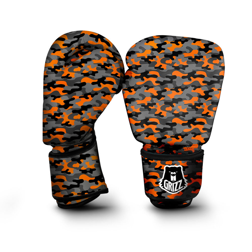 Camouflage Orange And Black Print Boxing Gloves-grizzshop