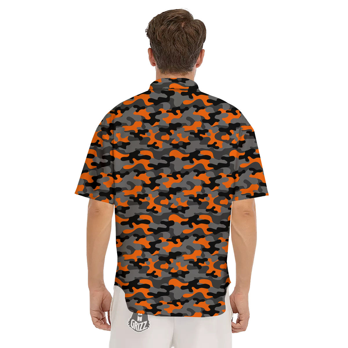 Camouflage Orange And Black Print Men's Short Sleeve Shirts-grizzshop