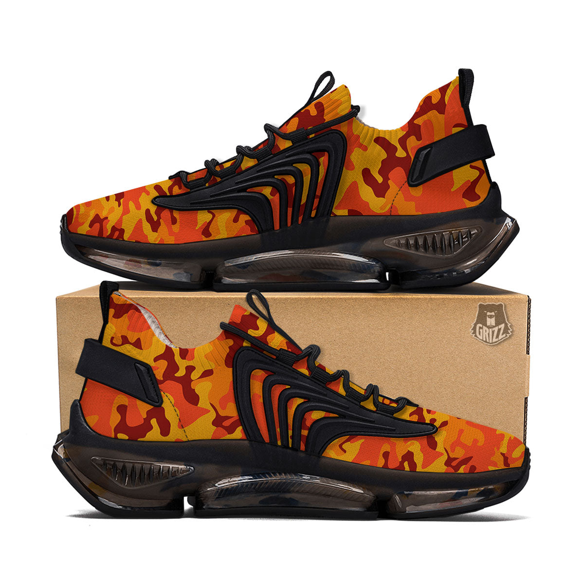 Camouflage Orange Print Black Gym Shoes-grizzshop