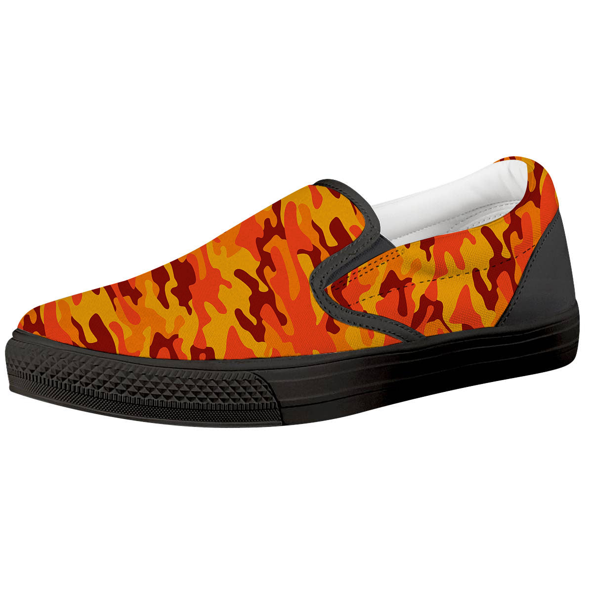 Camouflage Orange Print Black Slip On Shoes-grizzshop