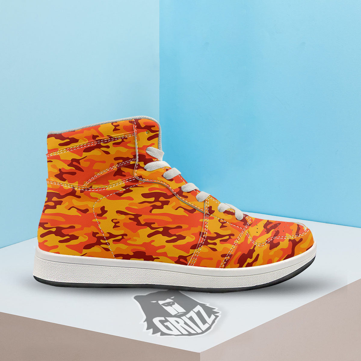 Camouflage Orange Print High Top Sneakers-grizzshop