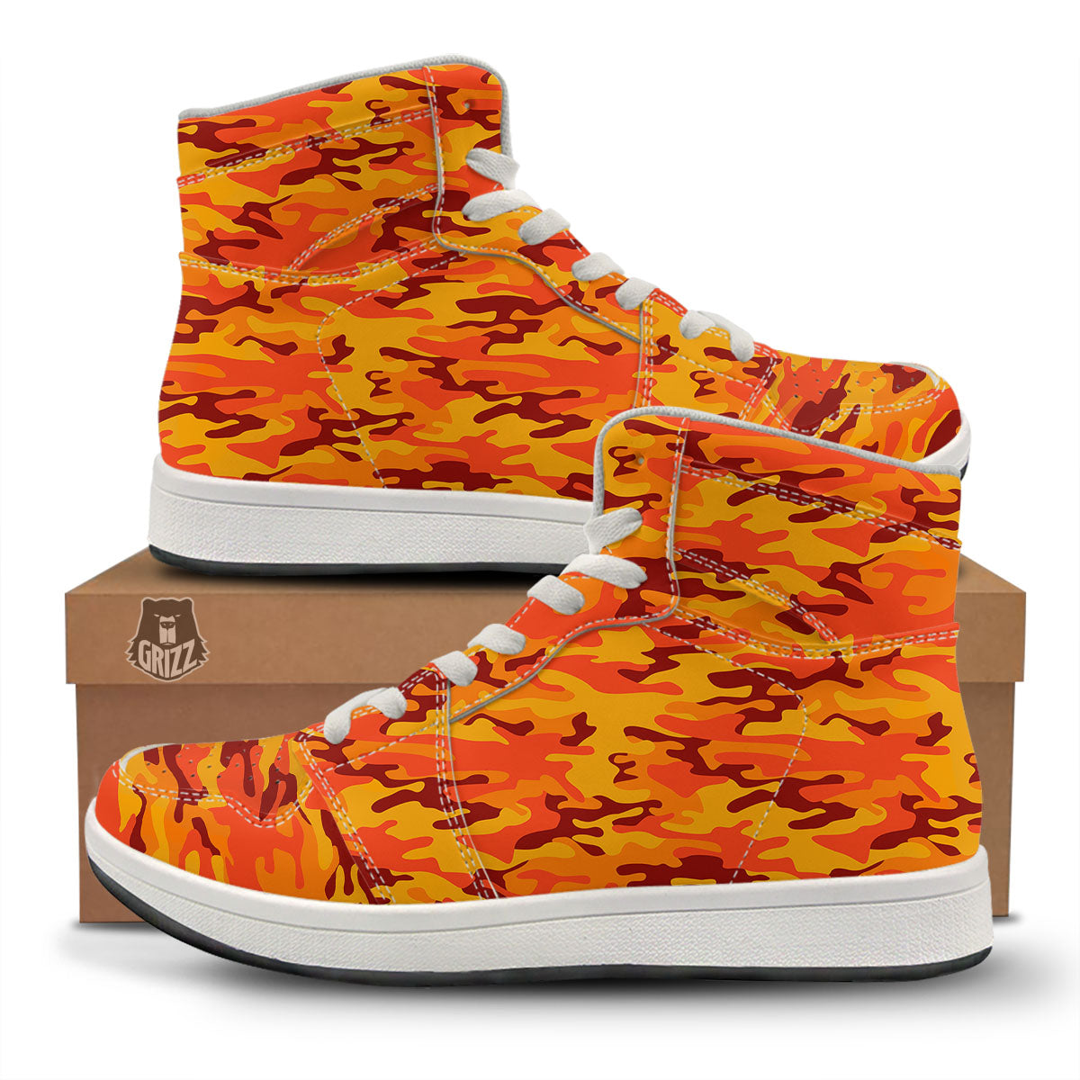 Camouflage Orange Print High Top Sneakers-grizzshop