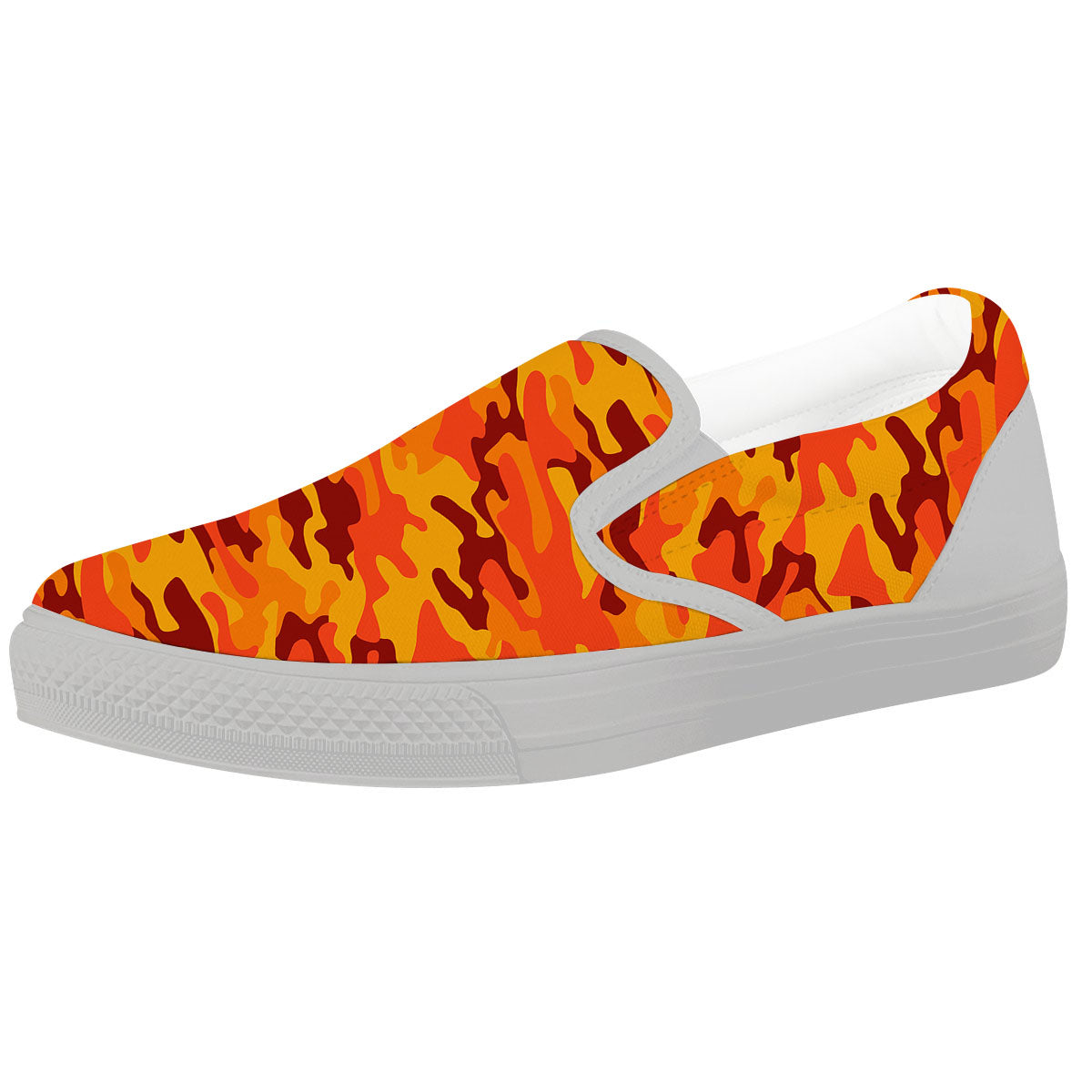 Camouflage Orange Print White Slip On Shoes-grizzshop