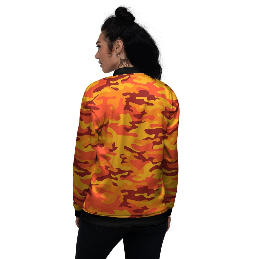 Camouflage Orange Print Women's Bomber Jacket-grizzshop