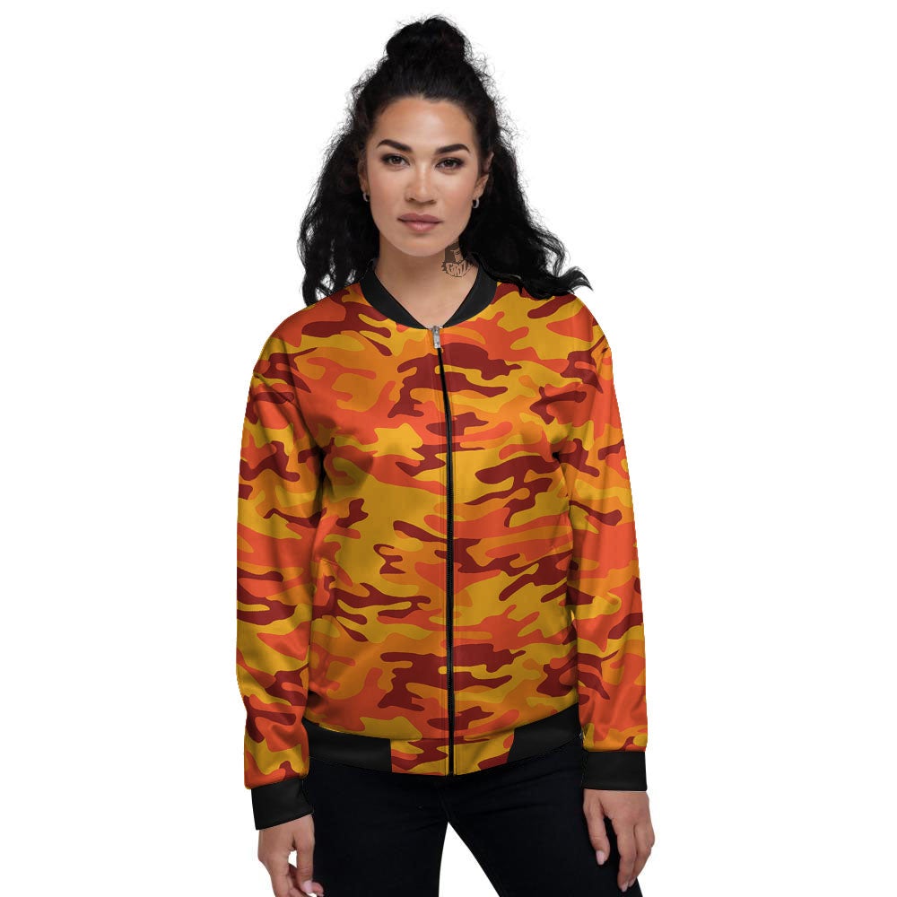 Camouflage Orange Print Women's Bomber Jacket-grizzshop