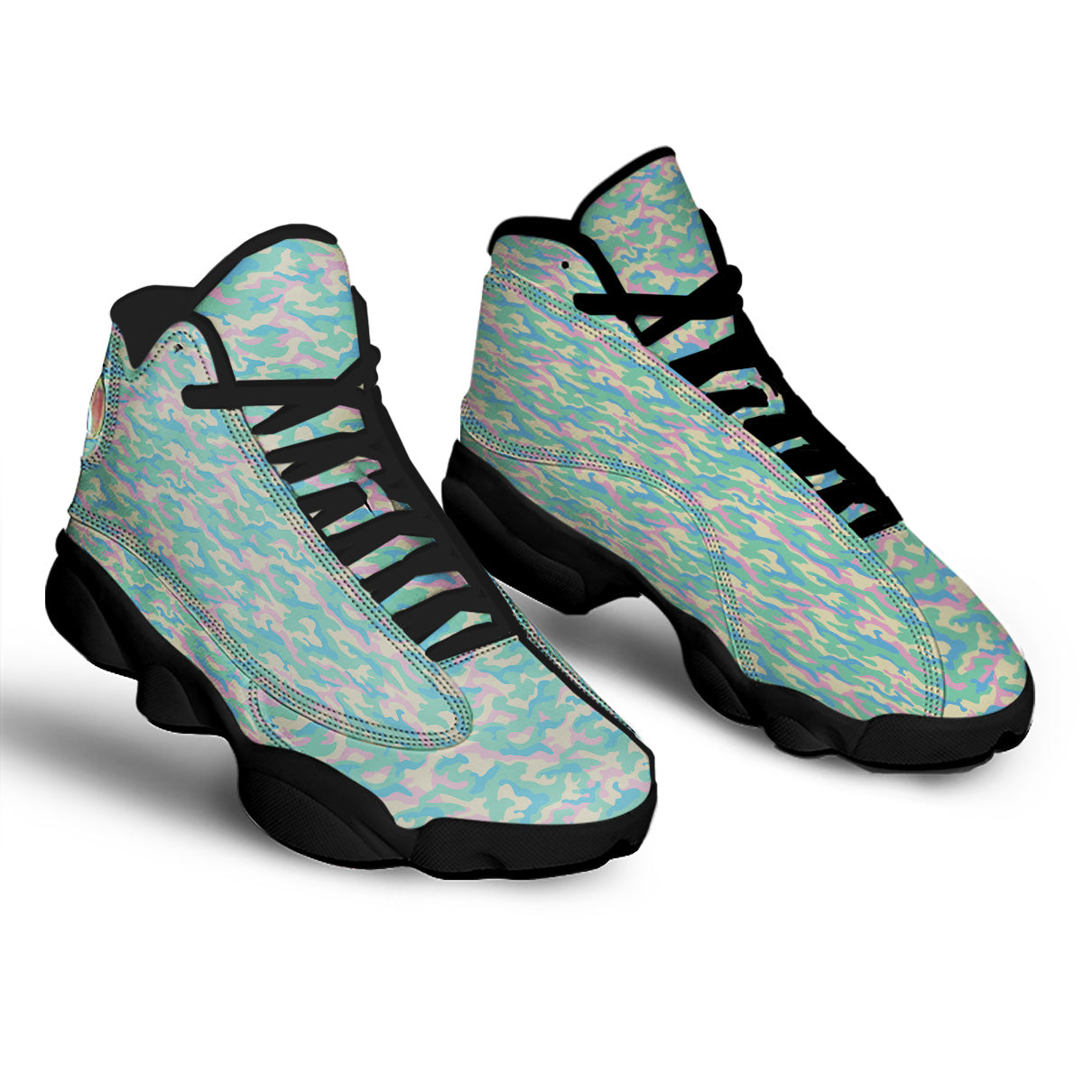 Camouflage Pastel Colors Print Pattern Black Basketball Shoes-grizzshop