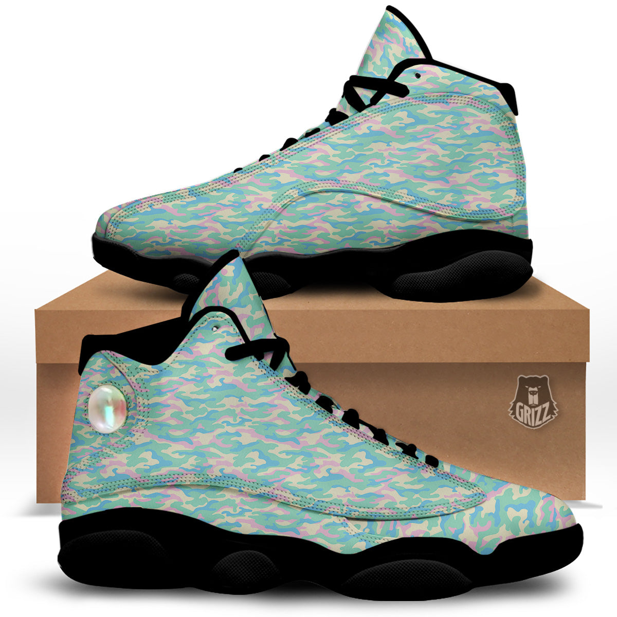 Camouflage Pastel Colors Print Pattern Black Basketball Shoes-grizzshop
