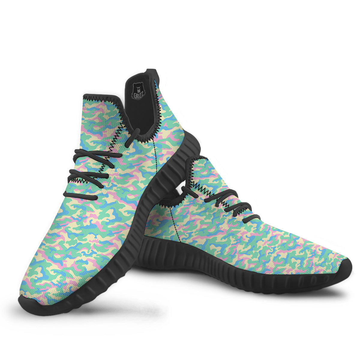 Camouflage Pastel Colors Print Pattern Black Walking Shoes-grizzshop