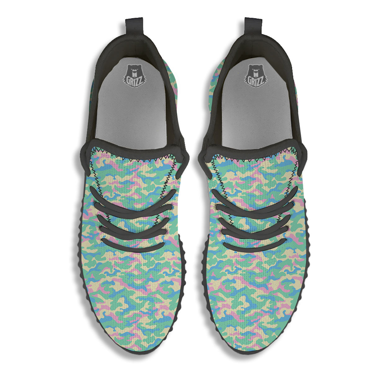 Camouflage Pastel Colors Print Pattern Black Walking Shoes-grizzshop