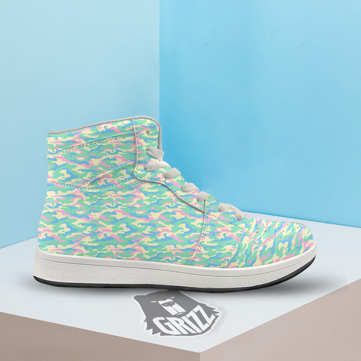 Camouflage Pastel Colors Print Pattern High Top Sneakers-grizzshop