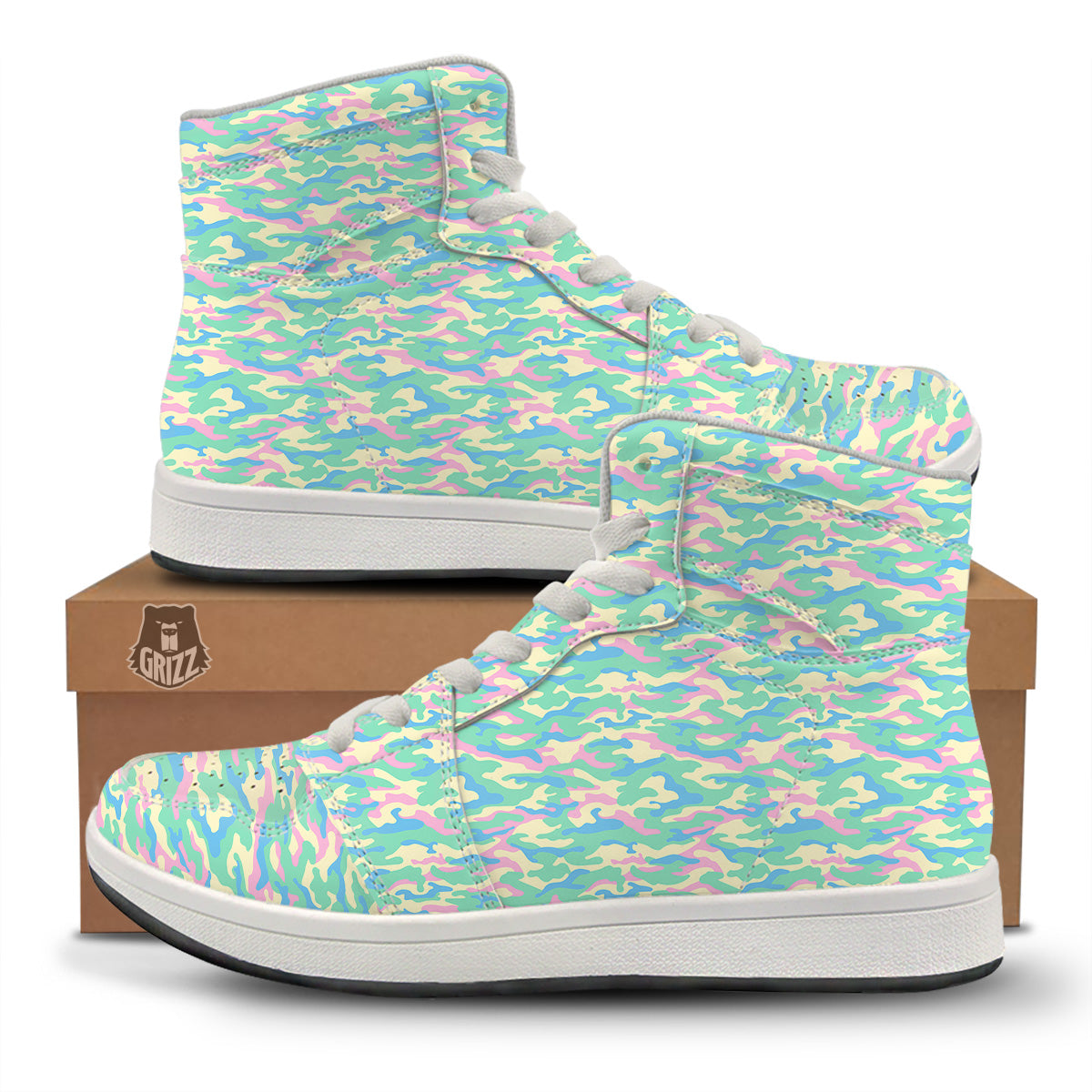 Camouflage Pastel Colors Print Pattern High Top Sneakers-grizzshop