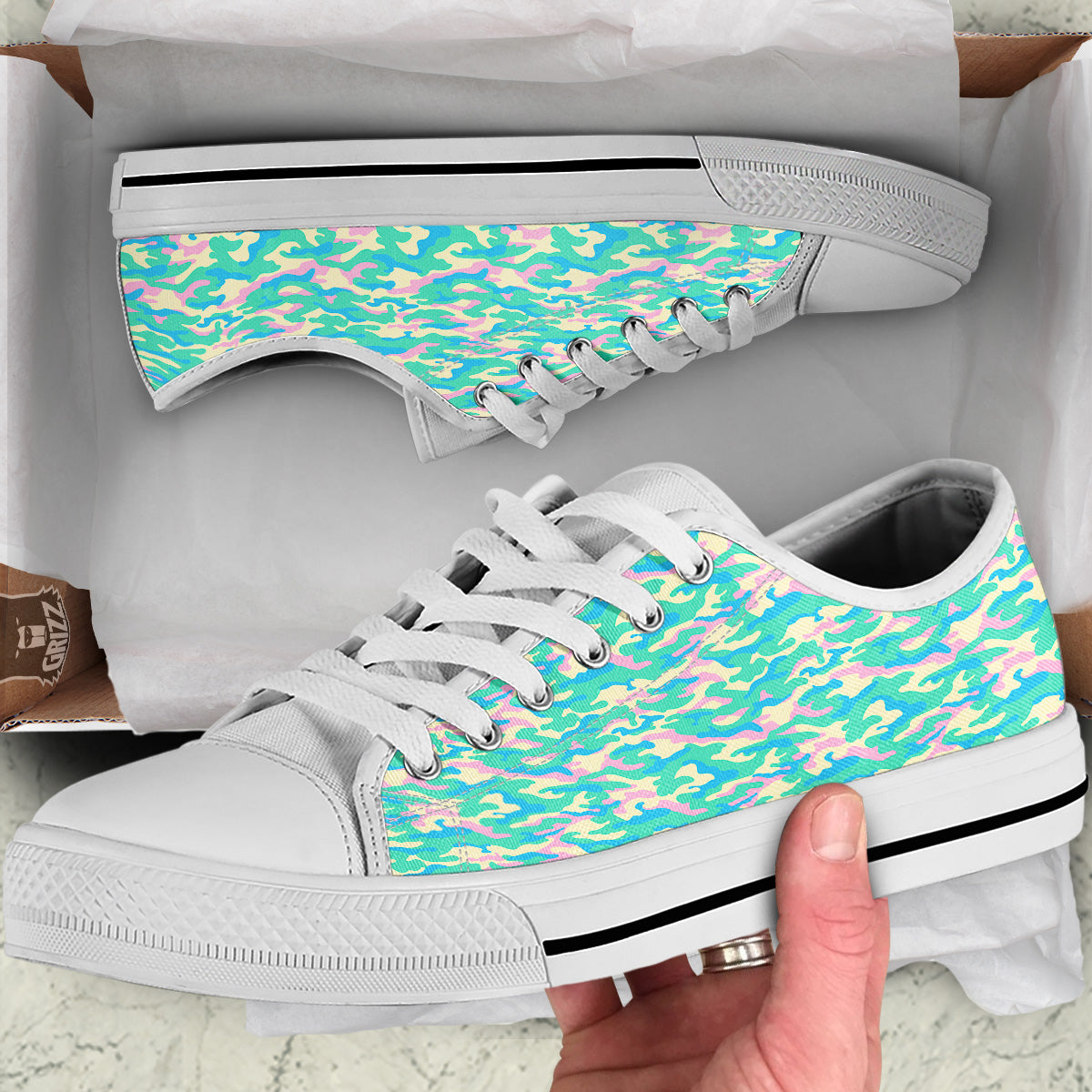 Camouflage Pastel Colors Print Pattern White Low Top Shoes-grizzshop