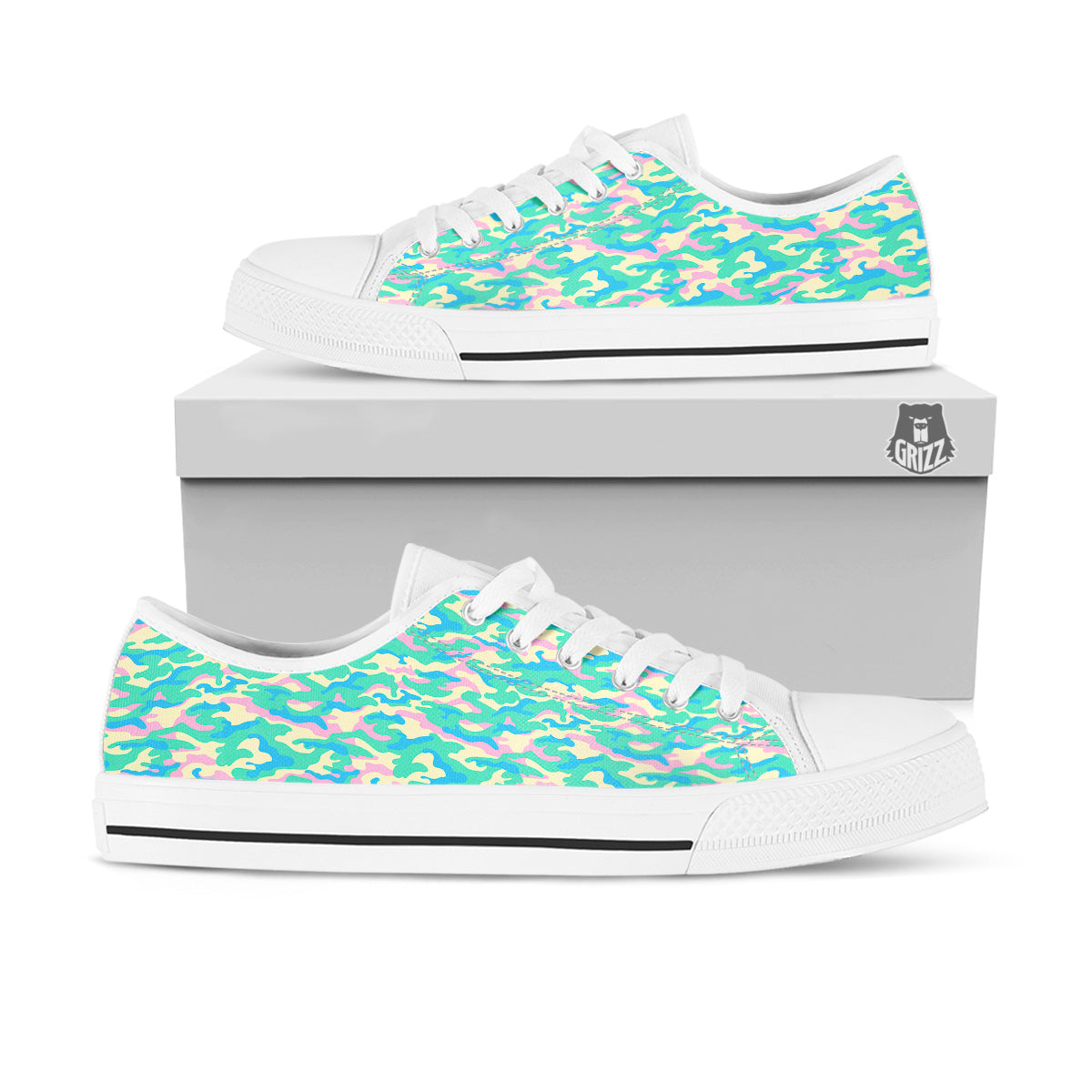 Camouflage Pastel Colors Print Pattern White Low Top Shoes-grizzshop