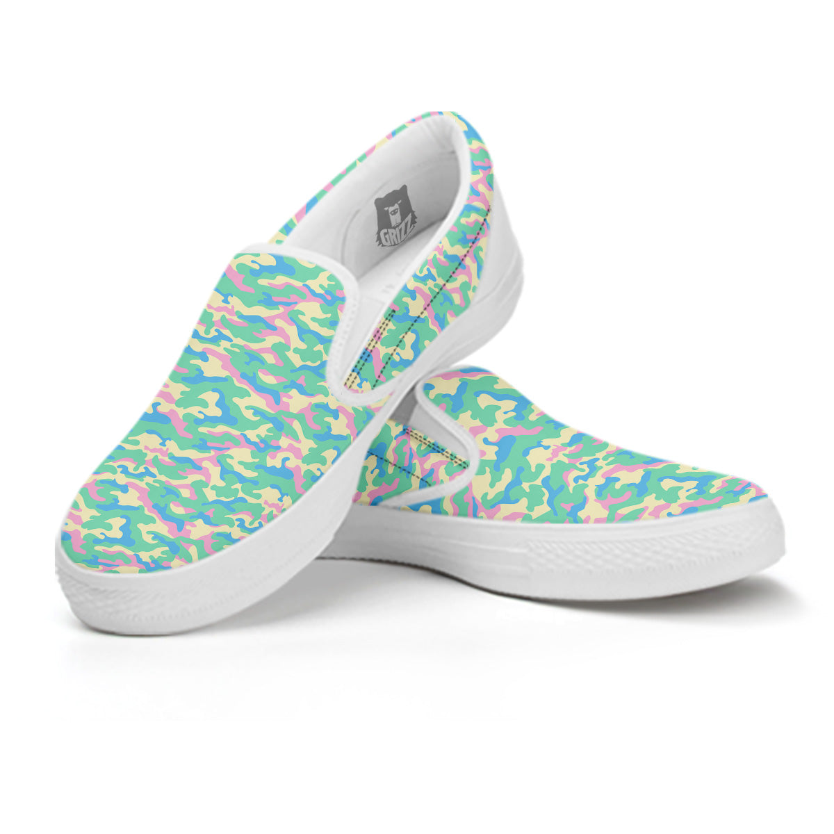 Camouflage Pastel Colors Print Pattern White Slip On Shoes-grizzshop