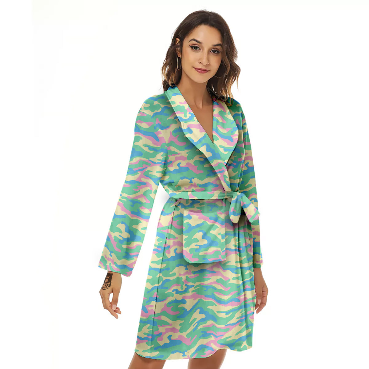 Camouflage Pastel Colors Print Pattern Women's Robe-grizzshop