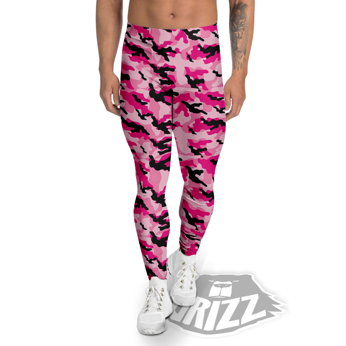 Camouflage Pink And Black Print Men's Leggings-grizzshop