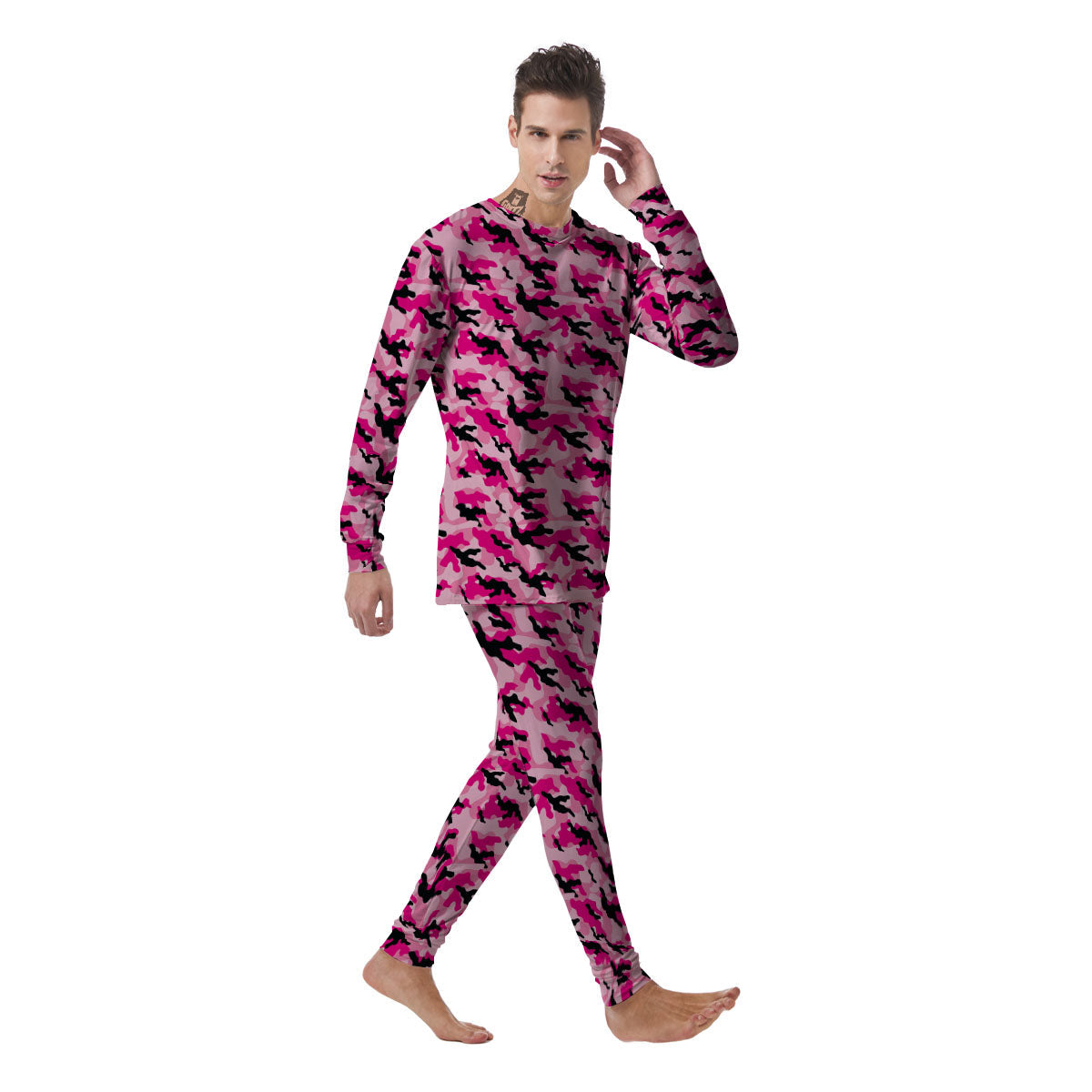 Camouflage Pink And Black Print Men's Pajamas-grizzshop