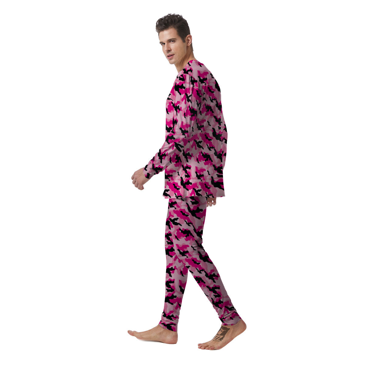 Camouflage Pink And Black Print Men's Pajamas-grizzshop