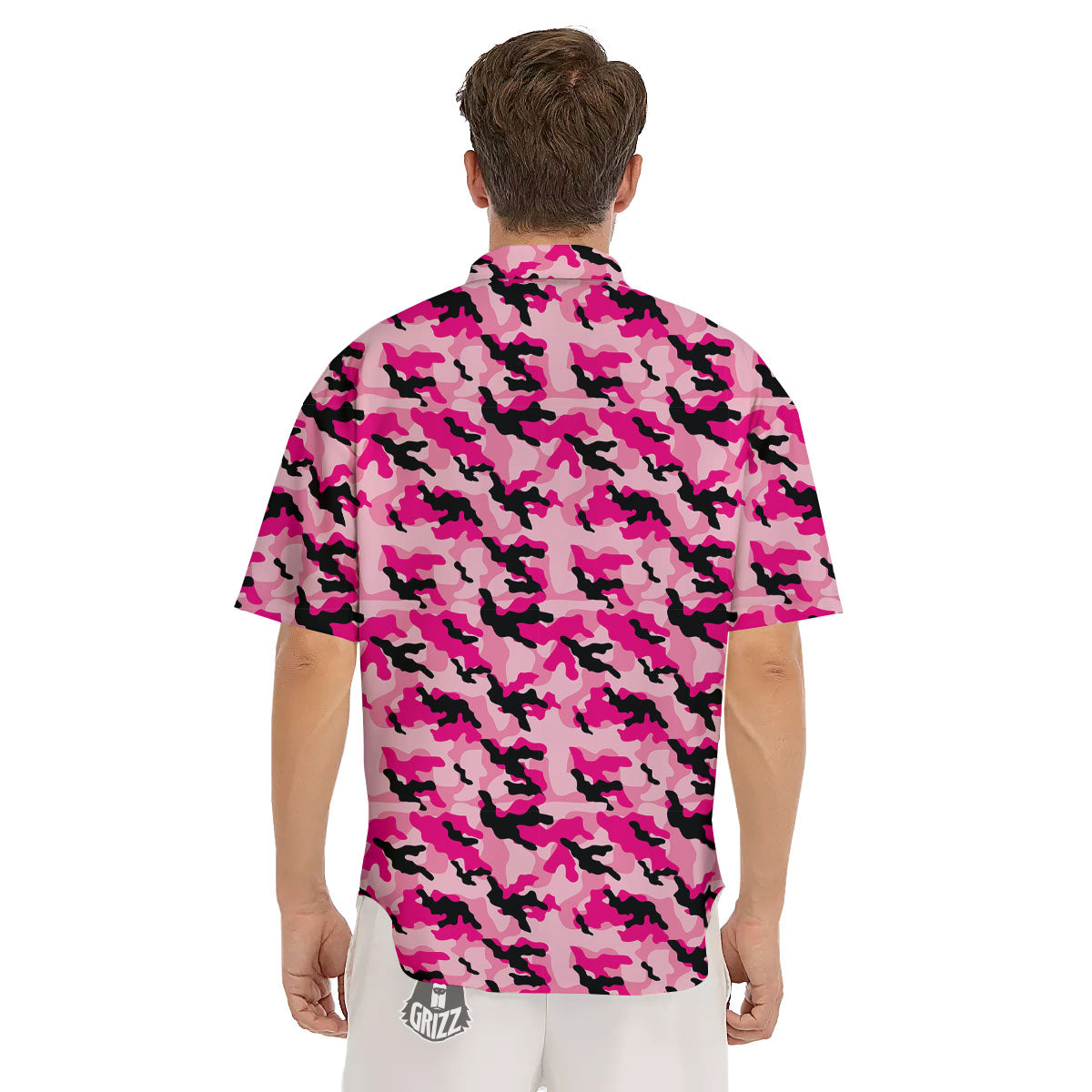 Camouflage Pink And Black Print Men's Short Sleeve Shirts-grizzshop