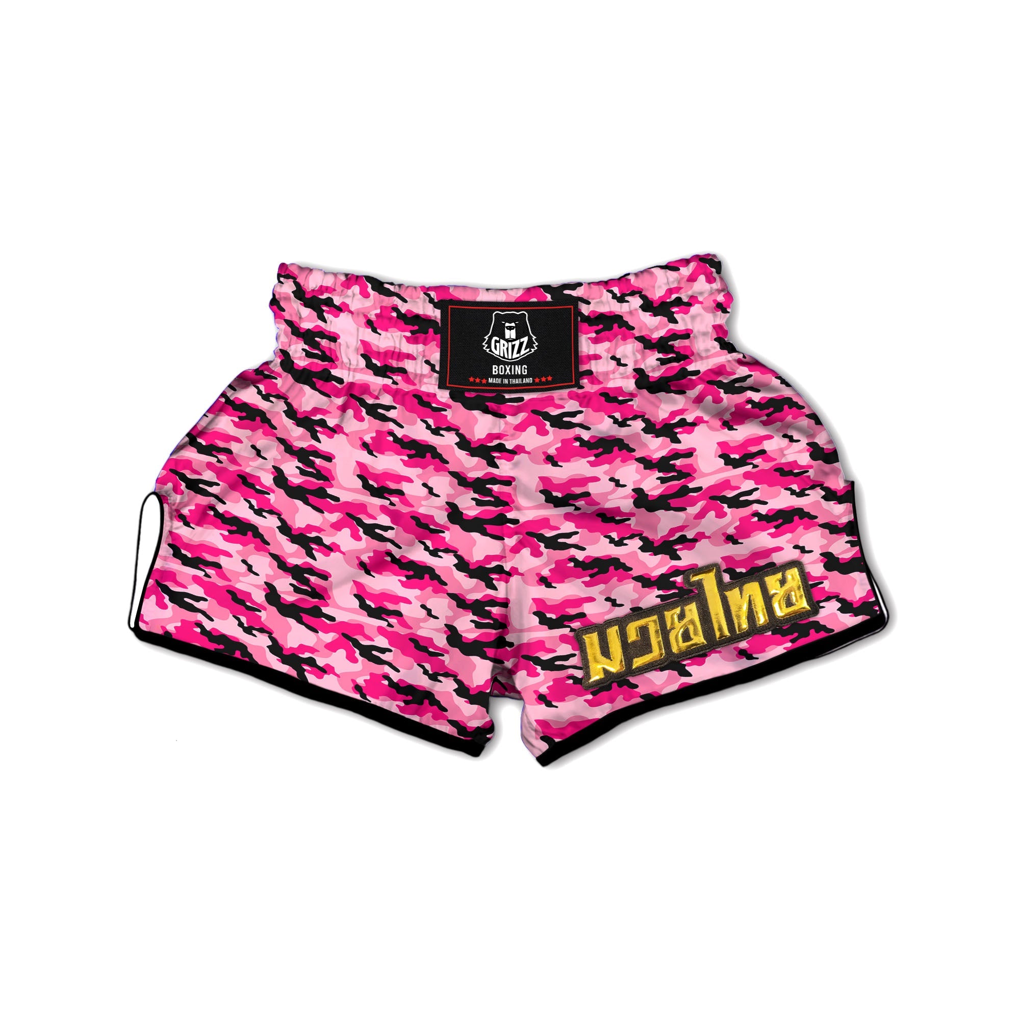 Camouflage Pink And Black Print Muay Thai Boxing Shorts-grizzshop