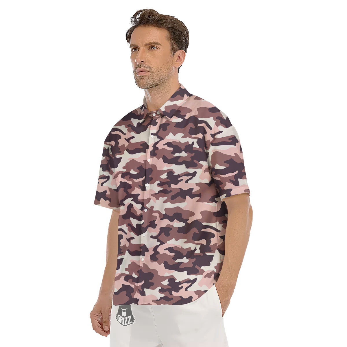 Camouflage Pink Brown Print Men's Short Sleeve Shirts-grizzshop