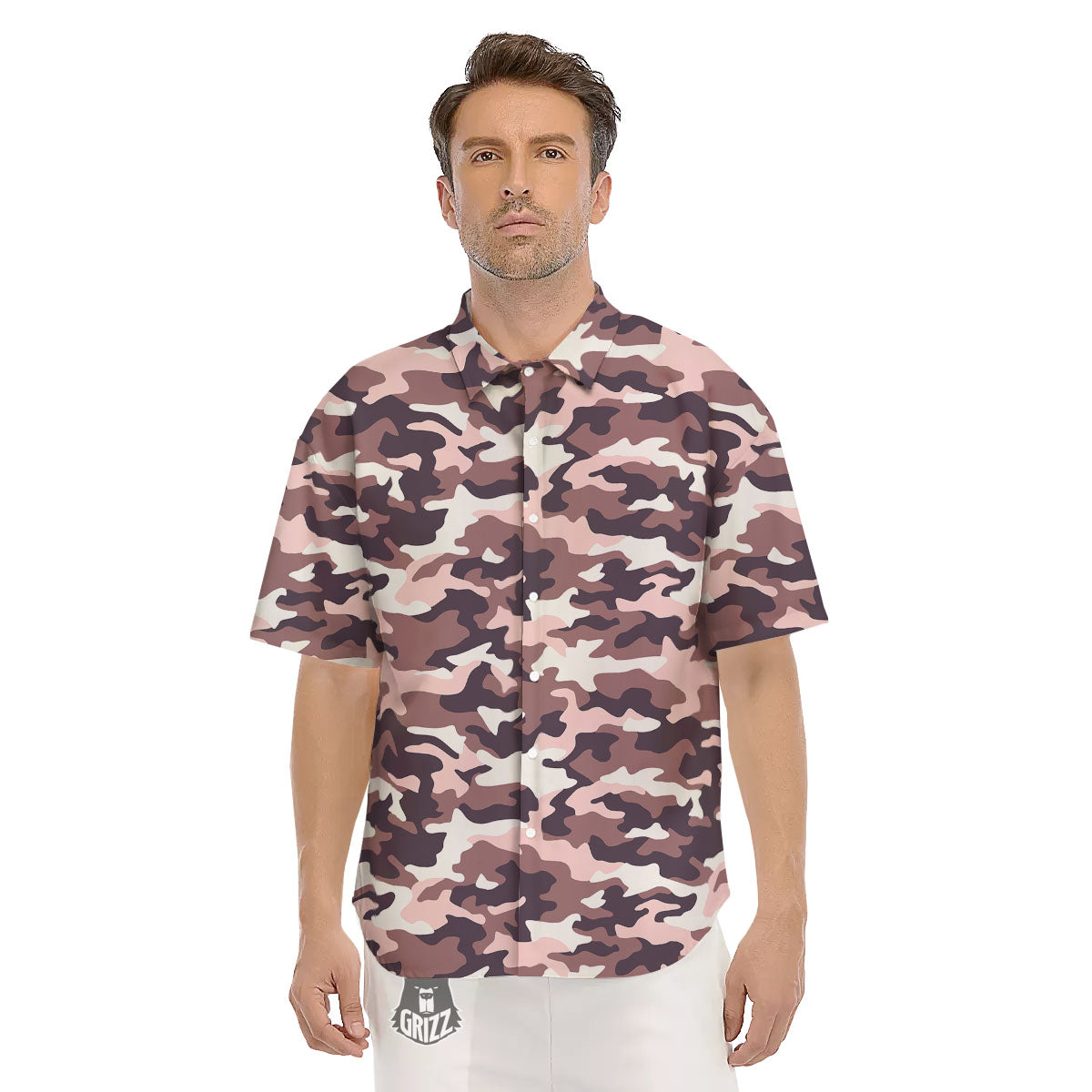 Camouflage Pink Brown Print Men's Short Sleeve Shirts-grizzshop