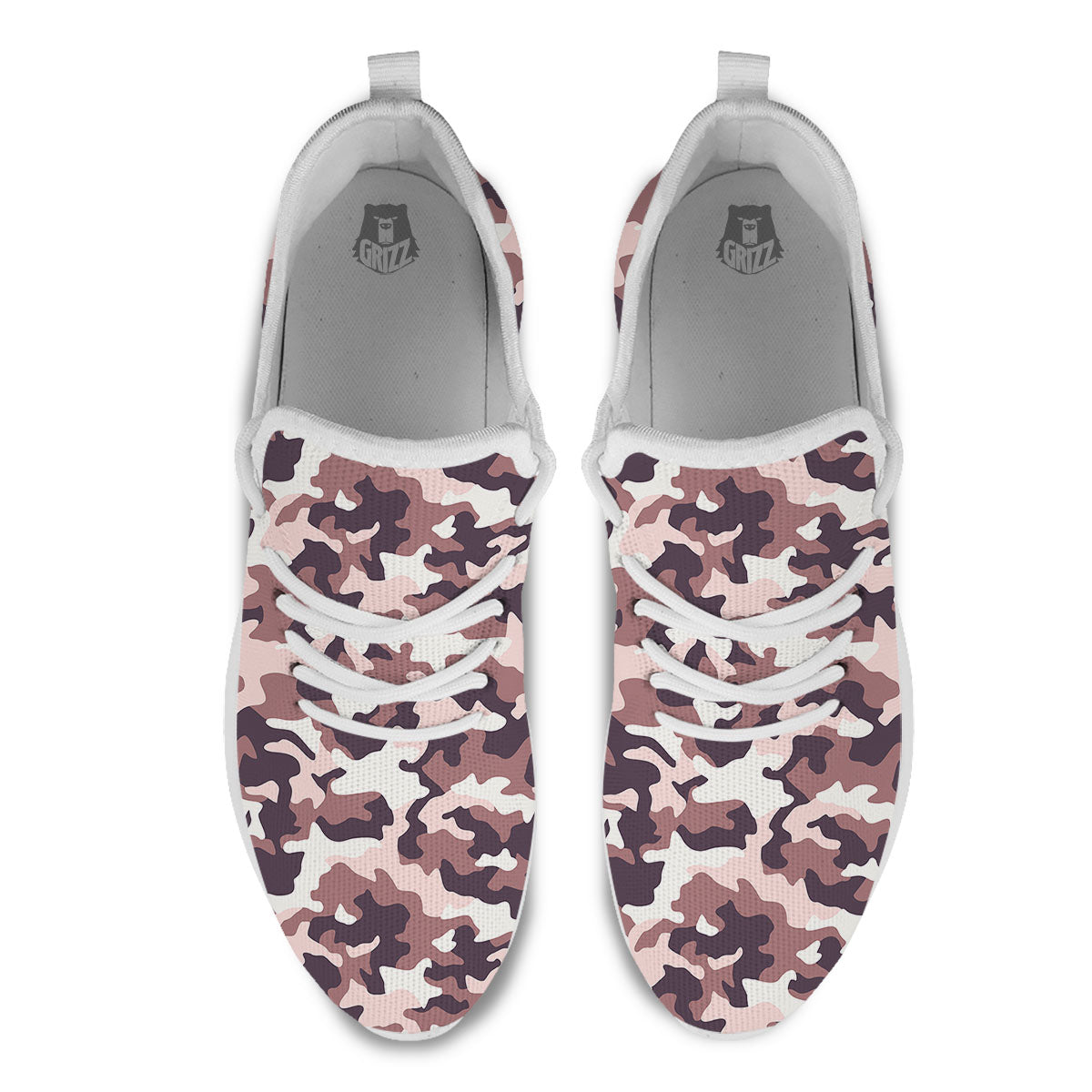 Camouflage Pink Brown Print White Athletic Shoes-grizzshop