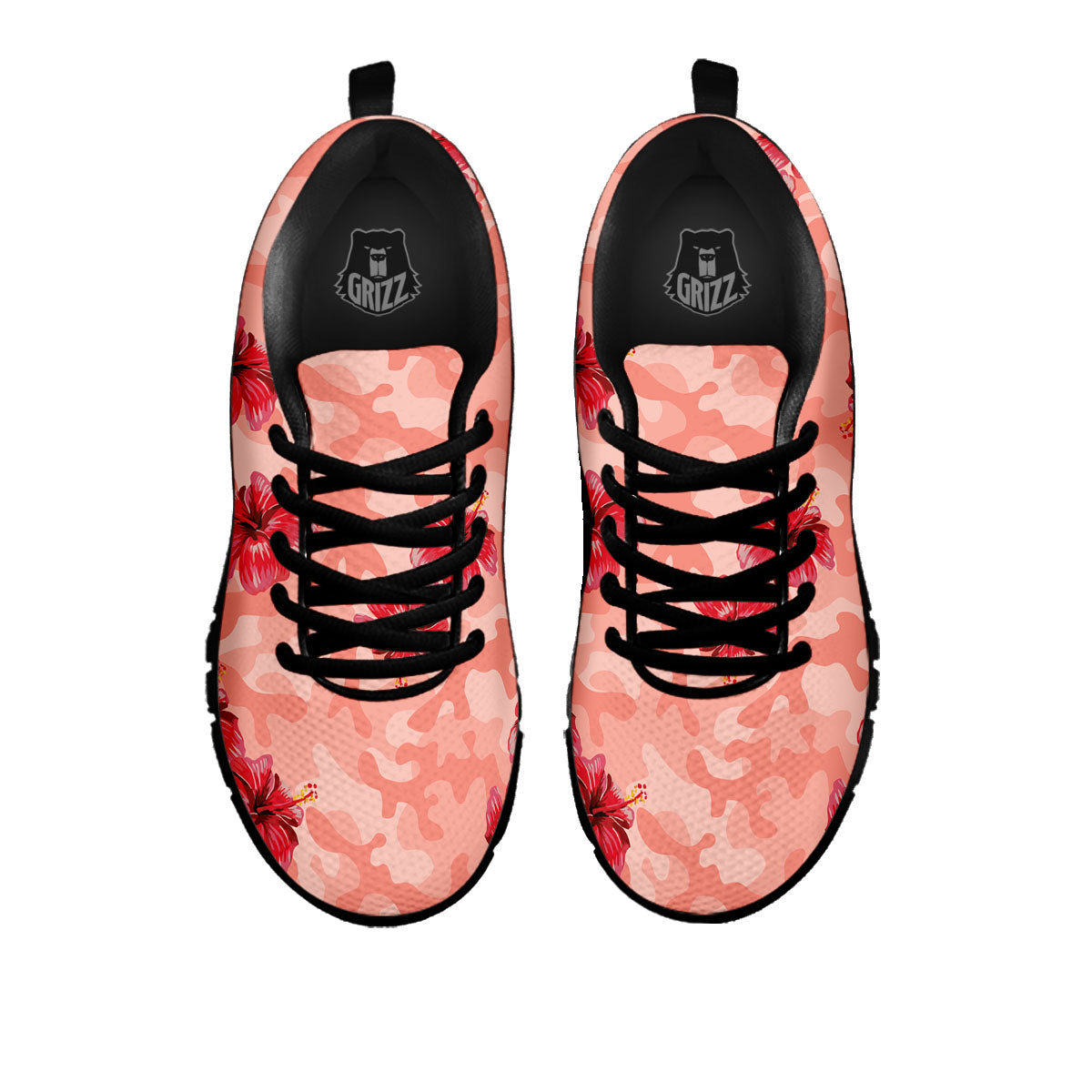 Camouflage Pink Hibiscus Flower Print Pattern Black Sneaker-grizzshop