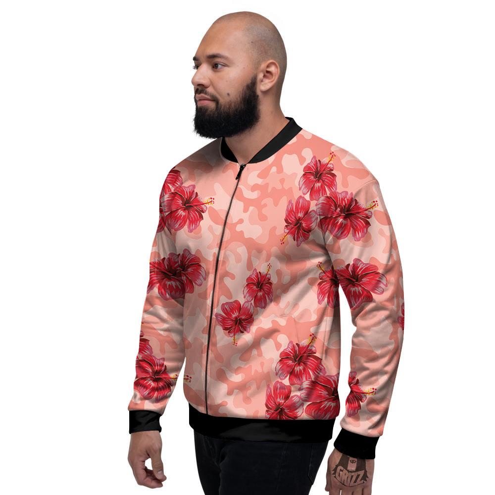 Camouflage Pink Hibiscus Flower Print Pattern Men's Bomber Jacket-grizzshop