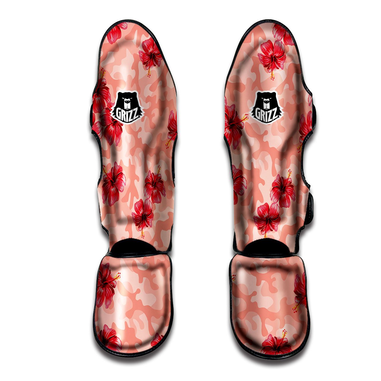 Camouflage Pink Hibiscus Flower Print Pattern Muay Thai Shin Guards-grizzshop