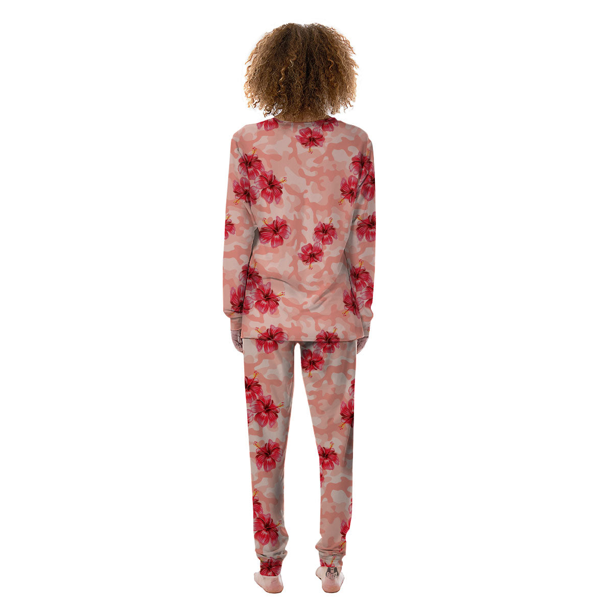 Camouflage Pink Hibiscus Flower Print Pattern Women's Pajamas-grizzshop