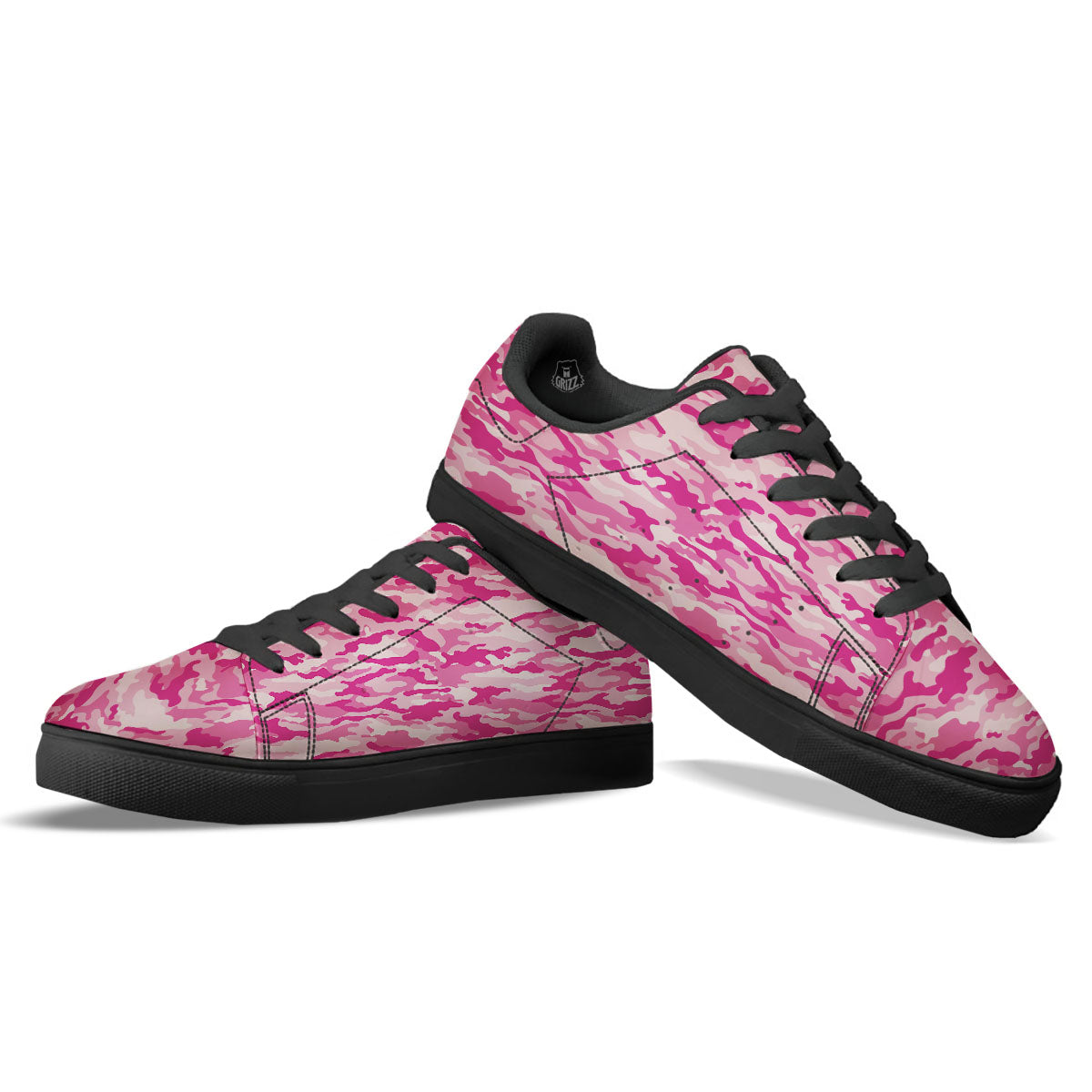 Camouflage Pink Print Pattern Black Low Top Sneakers-grizzshop