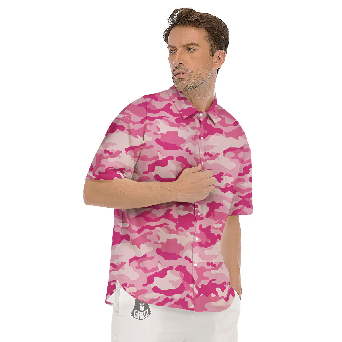 Camouflage Pink Print Pattern Men's Short Sleeve Shirts-grizzshop