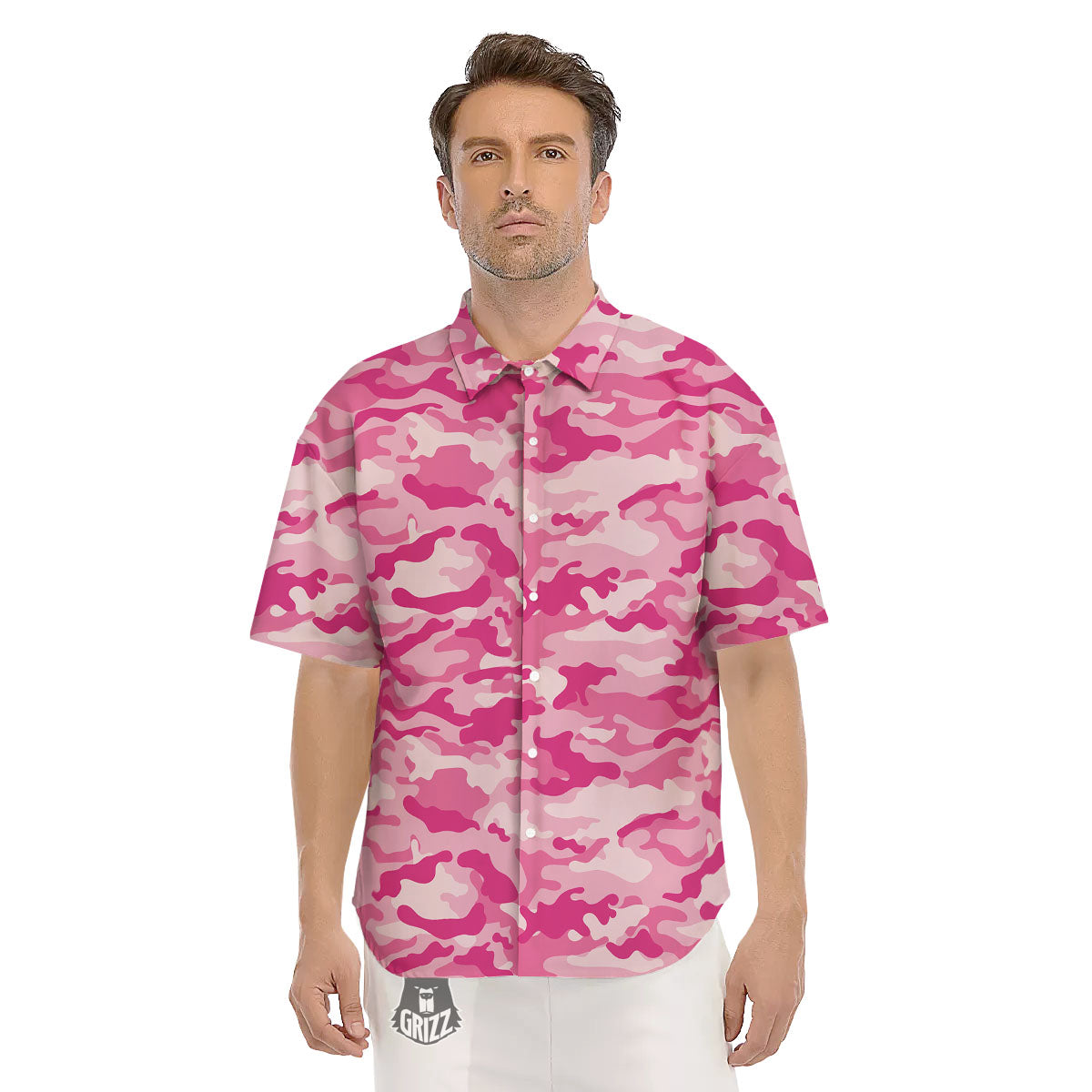 Camouflage Pink Print Pattern Men's Short Sleeve Shirts-grizzshop