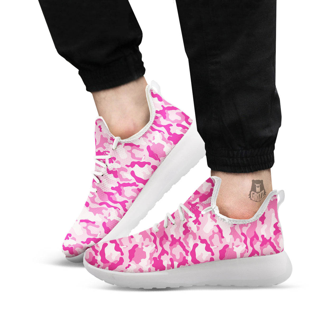 Camouflage Pink Print Pattern White Athletic Shoes-grizzshop