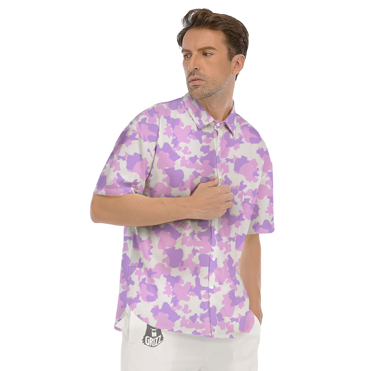 Camouflage Purple Pastel Print Men's Short Sleeve Shirts-grizzshop