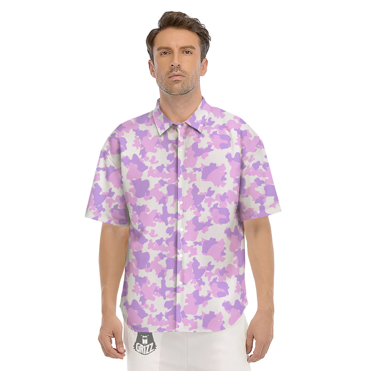 Camouflage Purple Pastel Print Men's Short Sleeve Shirts-grizzshop