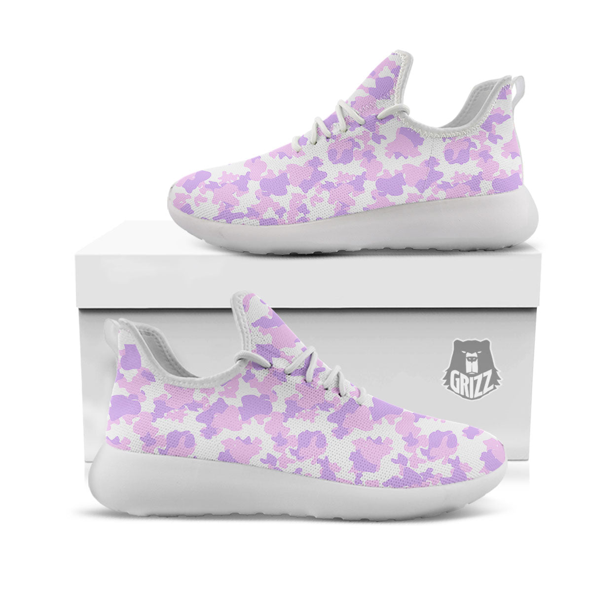 Camouflage Purple Pastel Print White Athletic Shoes-grizzshop