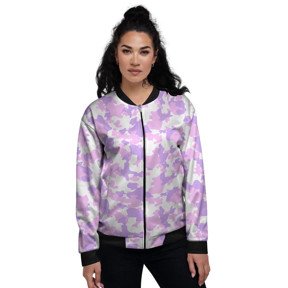Camouflage Purple Pastel Print Women's Bomber Jacket-grizzshop